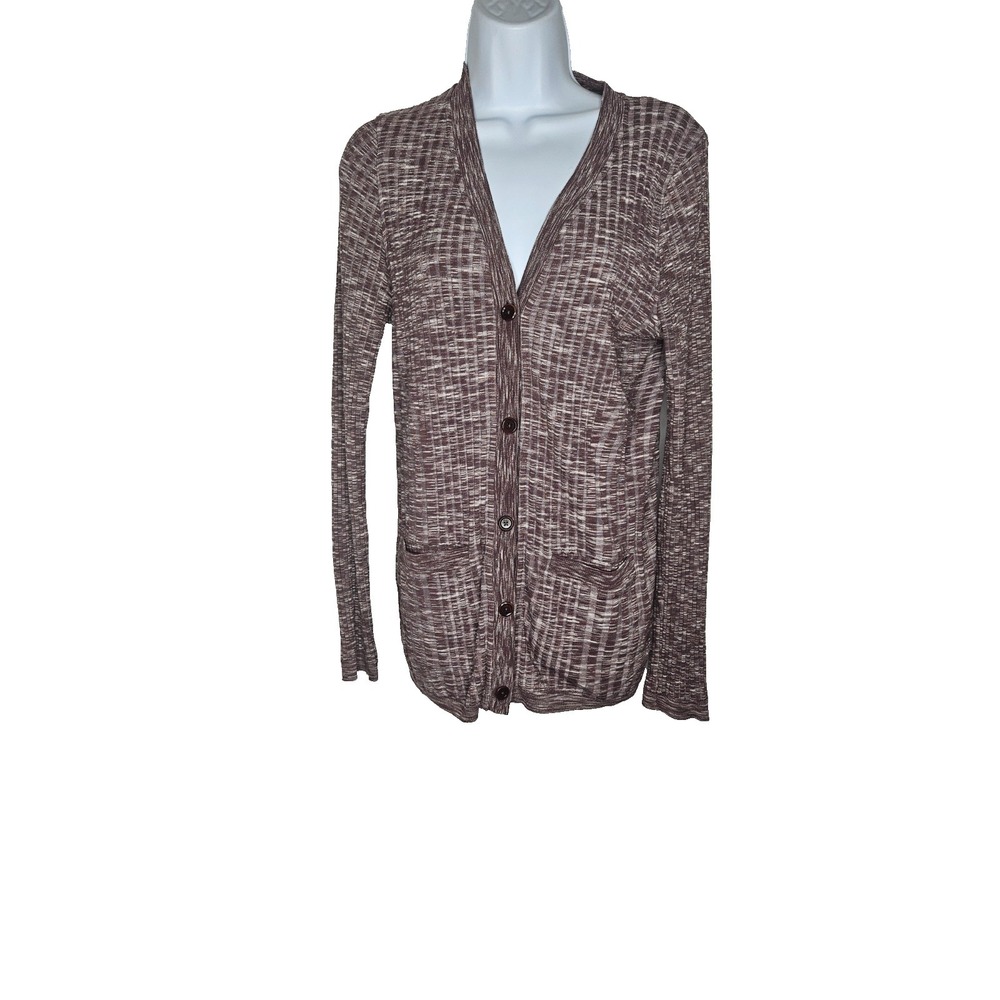 Athleta Cardigan Sweater Brown Space Dye Open Front Stretch Women L‎